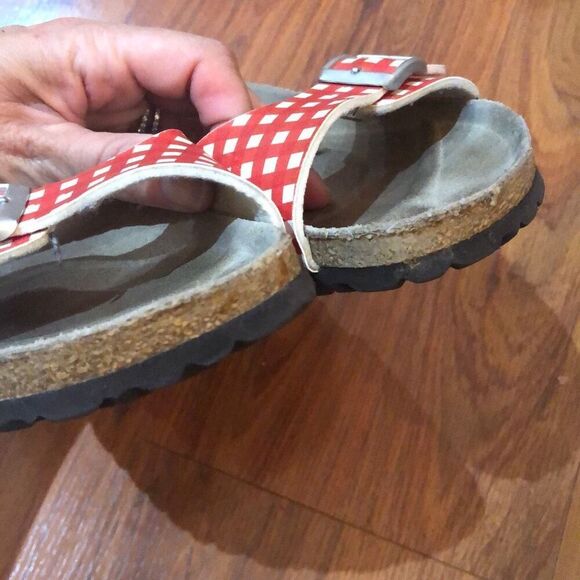 Papillio by Birkenstock red and white gingham slip on sandals, size 37 - Picture 5 of 9